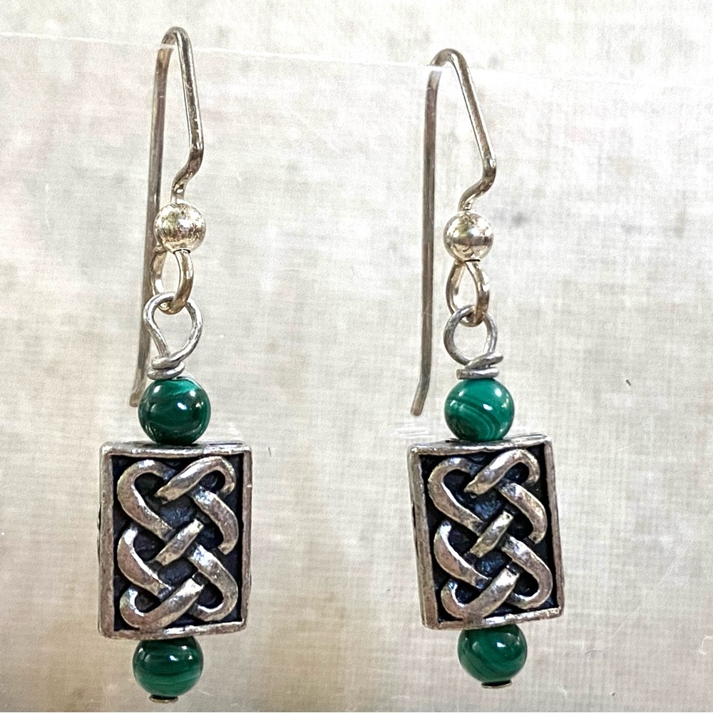 Celtic Malachite Earrings Sterling Silver Ear Wires 925 Ear Wires
